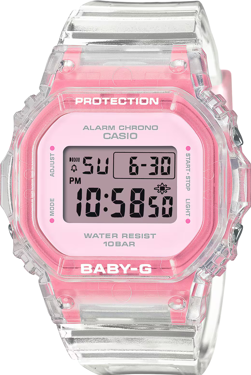 萬年鐘錶 - BABY-G  清透亮眼睛透粉經典方型防震電子錶 BGD-565SJ-7 錶徑 : 37.9 MM