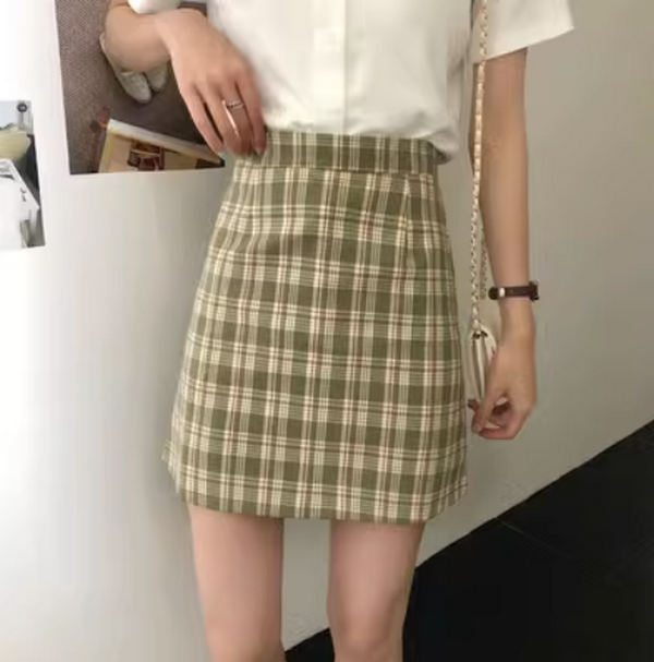 新款半身裙格子A字短裙（綠色）（尺碼:S-XL)(下單後聯絡客服確認發貨尺碼)