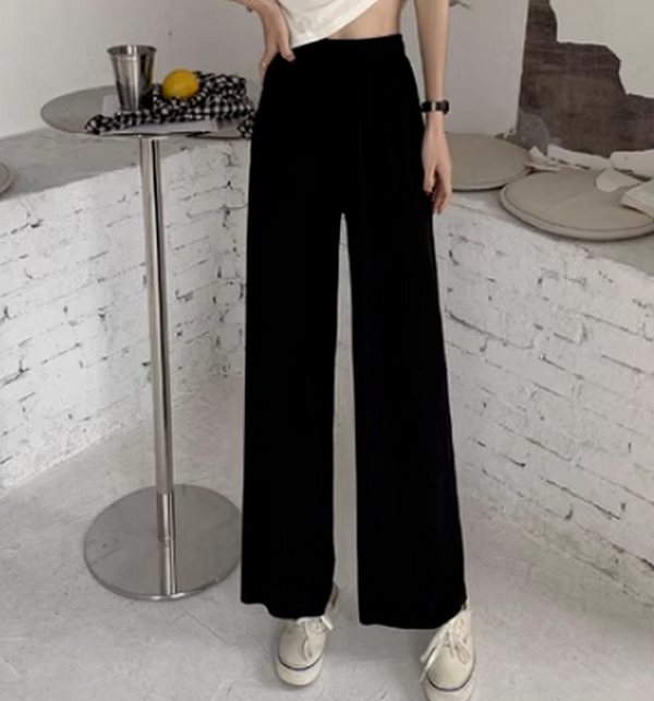 Ice Silk Casual Pants Loose Wide Pants (Black) (Size: One Size)】