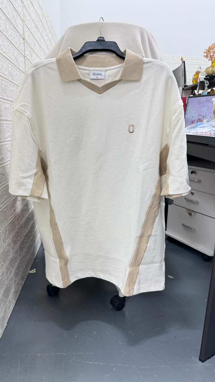 [S] COVERNAT WAFFLE ARCH COLLAR T-SHIRT,CREAM, CO2402ST22-CM (SCN83)