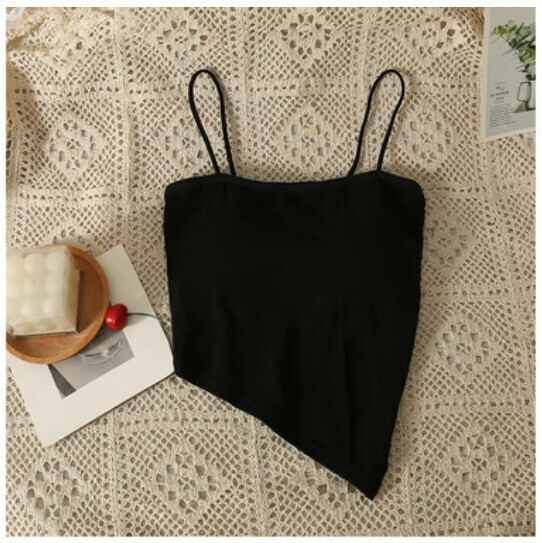 Irregular camisole, short bandeau top (black) (one size)】