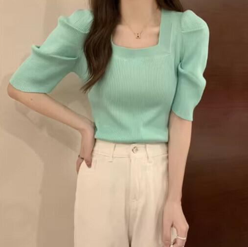French square neck knit (teal size)