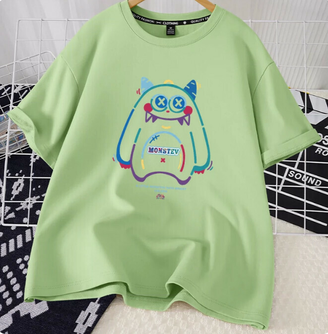 Casual loose short-sleeved T-shirt (fruit green cute little monster S-2XL size) (contact customer service to confirm the shipping size after placing an order)】