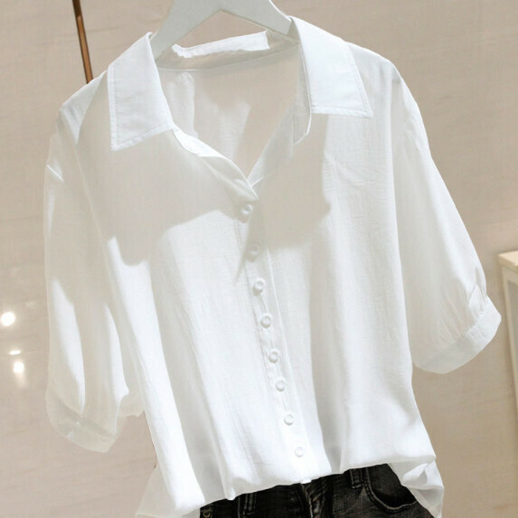 College Style Short Sleeve Shirt Women's Summer (White [S_3XL Size] (Contact Customer Service to Confirm Shipping Size After Placing an Order)】