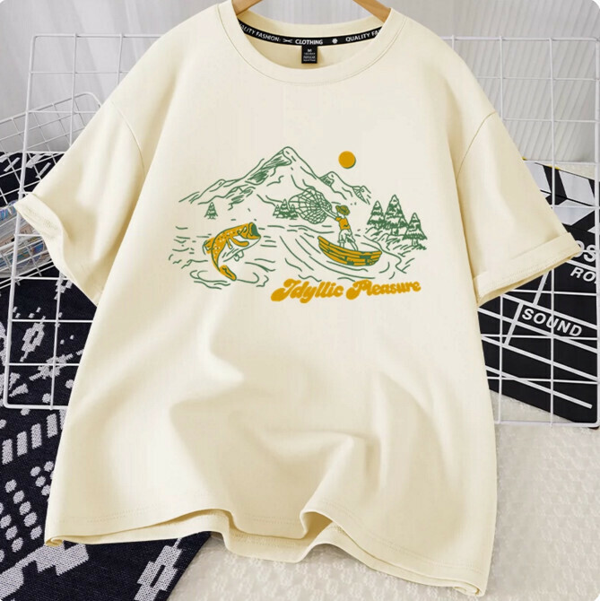 Casual loose short-sleeved T-shirt (beige bay S-2XL) (contact customer service to confirm shipping size after placing an order)】