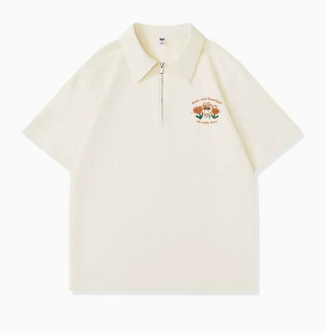 Casual Loose Short Sleeve T-Shirt (Beige Cream Imprint Orange S-2XL Size) (Contact customer service to confirm the shipping size after placing an order)】