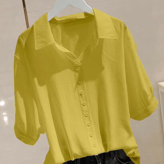 College Style Short Sleeve Shirt Women's Summer (Yellow [S_3XL size] (contact customer service to confirm the shipping size after placing an order)】