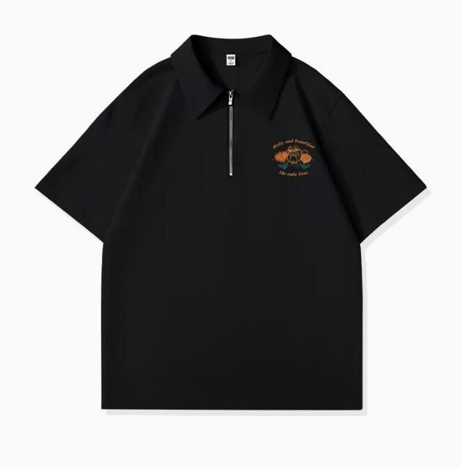Casual loose short-sleeved T-shirt (black cream imprint orange S-2XL) (contact customer service to confirm the shipping size after placing an order)】