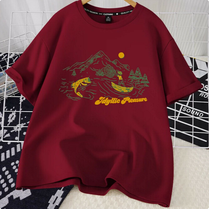 Casual loose short-sleeved T-shirt (burgundy bay S-2XL) (contact customer service to confirm the shipping size after placing an order)】