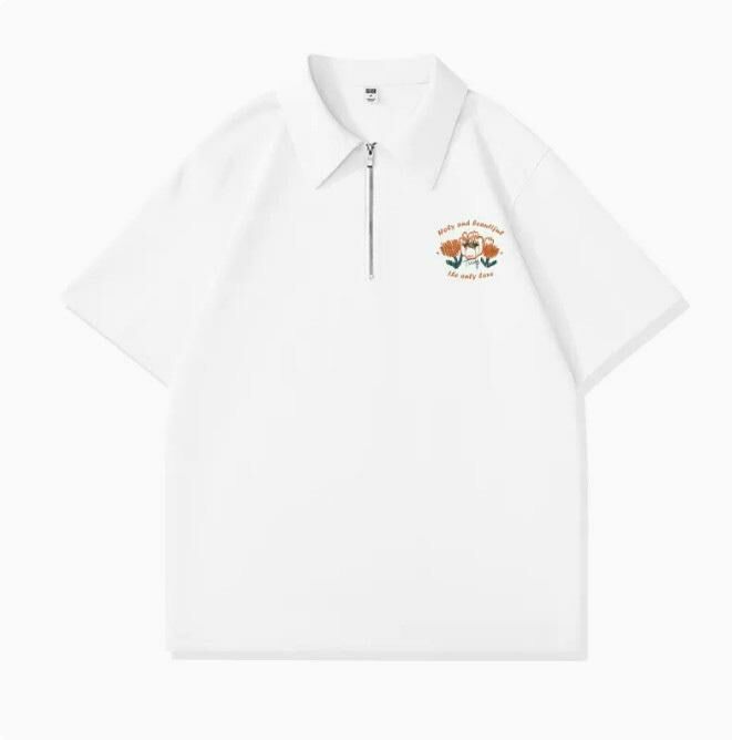 Casual Loose Short Sleeve T-Shirt (White Cream Imprint Orange S-2XL) (Contact customer service to confirm the shipping size after placing an order)】