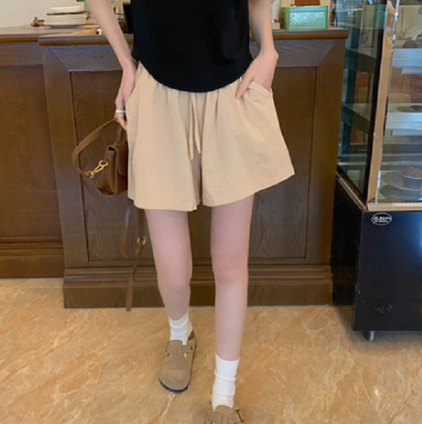 Cotton and linen high-waisted casual shorts (khaki) (size: M-XL) (contact customer service to confirm the shipping size after placing an order)】