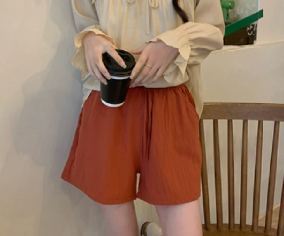Cotton and linen high-waisted casual shorts (brick red) (size: M-XL) (contact customer service to confirm the shipping size after placing an order)】