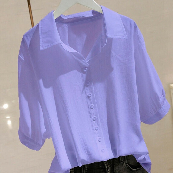 College Style Short Sleeve Shirt Women's Summer (Purple [S_3XL Size] (Contact Customer Service to Confirm Shipping Size After Placing an Order)】