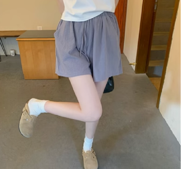 Cotton and linen high-waisted casual shorts (gray) (size: M-XL) (contact customer service to confirm the shipping size after placing an order)】