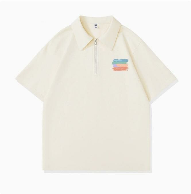 Casual loose short-sleeved T-shirt (beige colorful life S-2XL size) (contact customer service to confirm the shipping size after placing an order)】