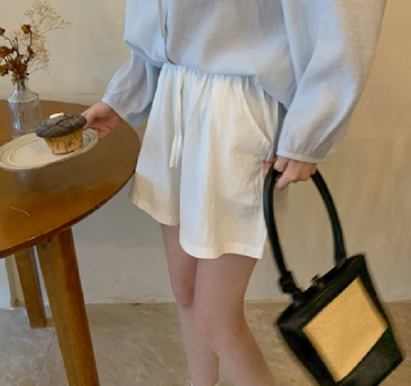 Cotton and linen high-waisted casual shorts (white) (size: M-XL) (contact customer service to confirm the shipping size after placing an order)】
