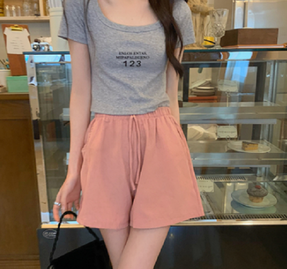 Cotton and linen high-waisted casual shorts (rose pink) (size: M-XL) (contact customer service to confirm the shipping size after placing an order)】