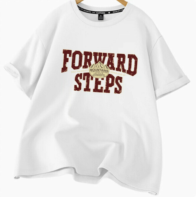 Casual loose short-sleeved T-shirt (white Steps Forward S-2XL) (contact customer service to confirm the shipping size after placing an order)】