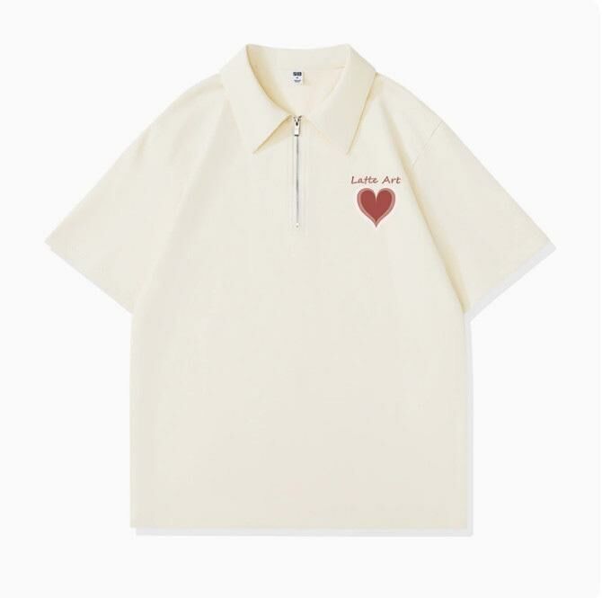 Casual loose short-sleeved T-shirt (beige latte art S-2XL) (contact customer service to confirm the shipping size after placing an order)】
