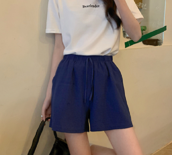Cotton and linen high-waisted casual shorts (navy blue) (size: M-XL) (contact customer service to confirm the shipping size after placing an order)】