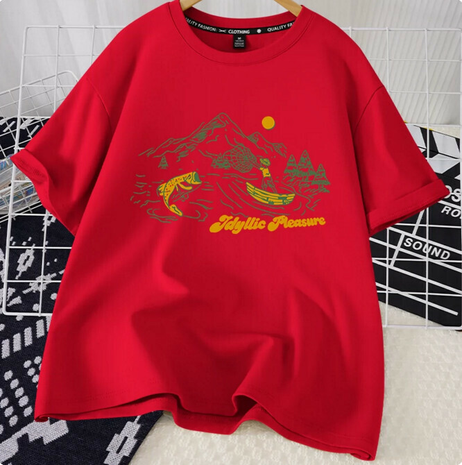 Casual loose short-sleeved T-shirt (red bay size S-2XL) (contact customer service to confirm the shipping size after placing an order)】