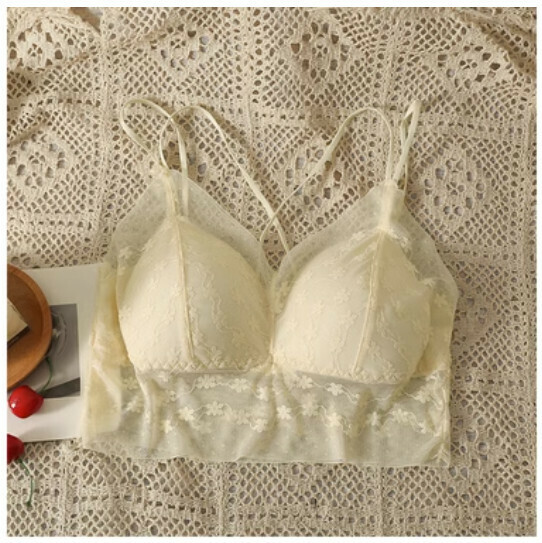 Camisole, inner strap chest pad, cropped top (apricot) (one size)】