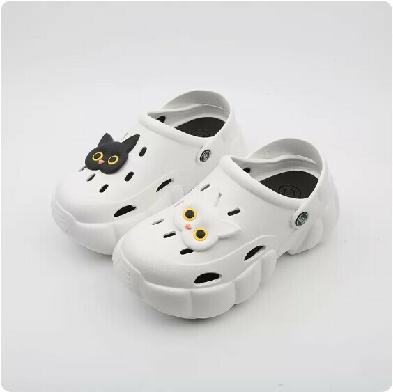Summer Cloud Thick-soled Baotou Cave Semi-Slippers (1916-3 Black and White Cat with White Background) [36-41 Size] [Contact Customer Service to Confirm Shipping Size after Placing an Order]