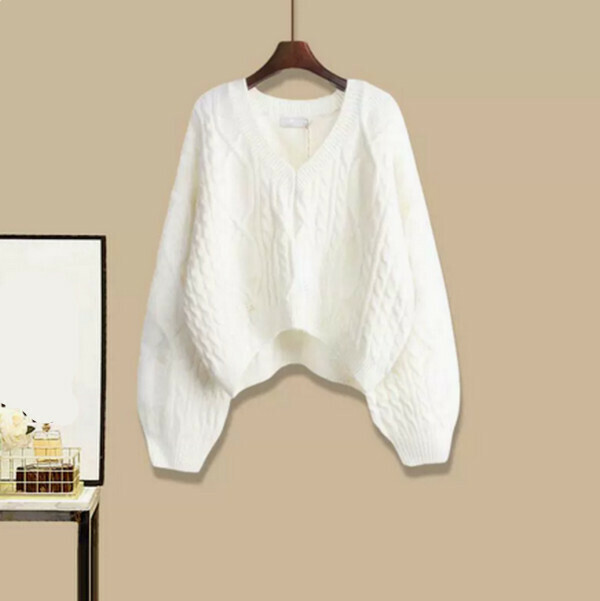 Covering the flesh and showing thinness waist knitted sweater#Single white ()【M-4XL size】【Contact customer service to confirm size after placing an order】】