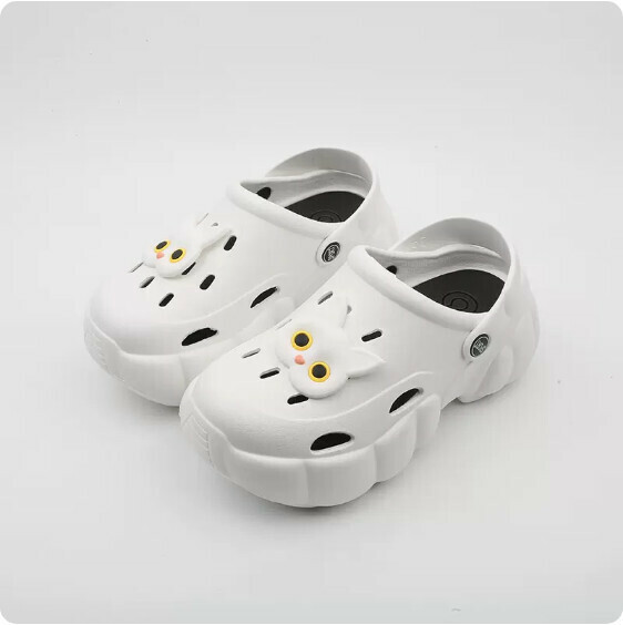 Summer Cloud Thick-soled Baotou Cave Semi-slippers (1916-3 White Cat on White Background) [36-41 size] [Contact customer service to confirm the shipping size after placing an order]]