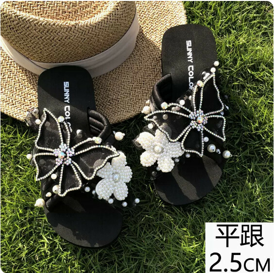 Summer Anti-slip Platform Slippers (TXE-093-117 Black Flat Heel 2.5cm) [Size 34-41] [Contact customer service to confirm shipping size after placing an order]