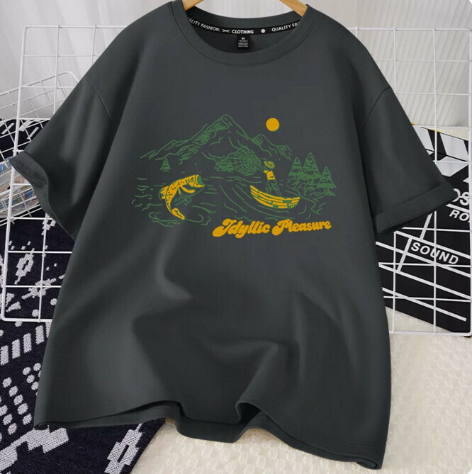 Casual Loose Short Sleeve T-Shirt (Quiet Gray Bay S-2XL Size) (Contact customer service to confirm the shipping size after placing an order)】