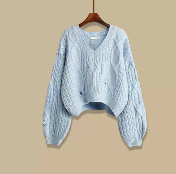 Knitted sweater that covers the flesh and looks thin and cinchs the waist#Single piece (blue) [M-4XL size] [Contact customer service to confirm the size after placing an order]]