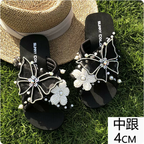 Summer Anti-slip Platform Slippers (TXE-093-117 Black Sole Heel 4cm) [Size 34-41] [Contact customer service to confirm shipping size after placing an order]]