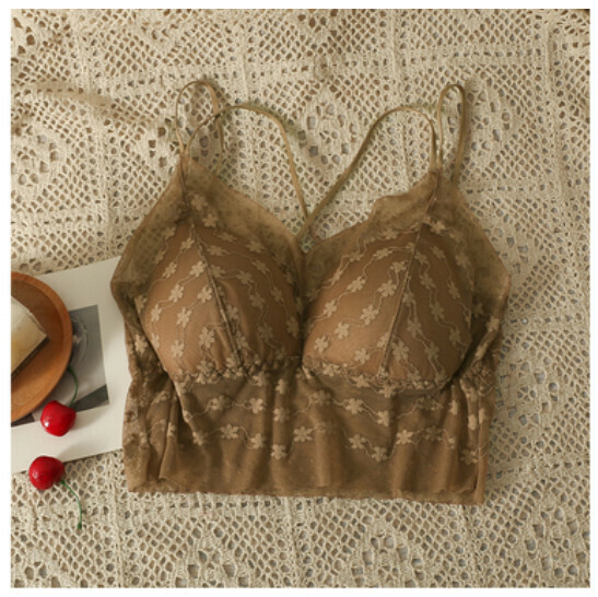Camisole with chest pad cropped top (coffee color) (one size)】