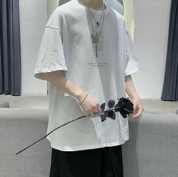 Loose cotton men's short sleeve T-shirt (white size: M-5XL) (contact customer service to confirm the shipping size after placing an order)】