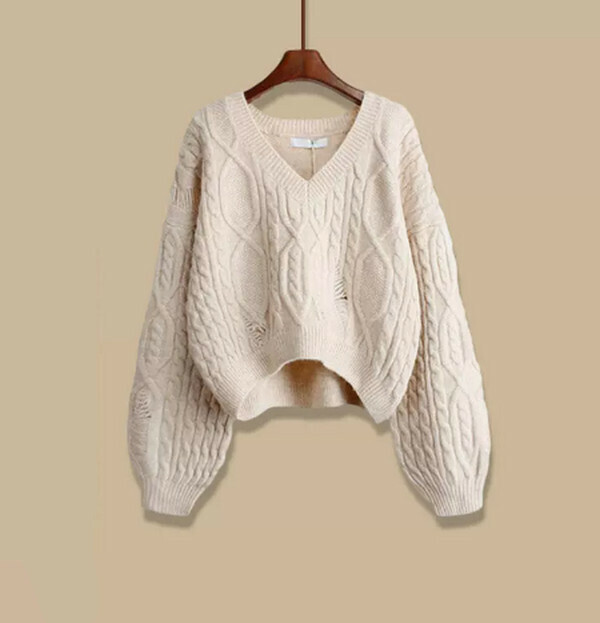 Flesh-covering slim waist knit sweater#Single piece (apricot)【M-4XL size】【Contact customer service to confirm size after placing an order】】