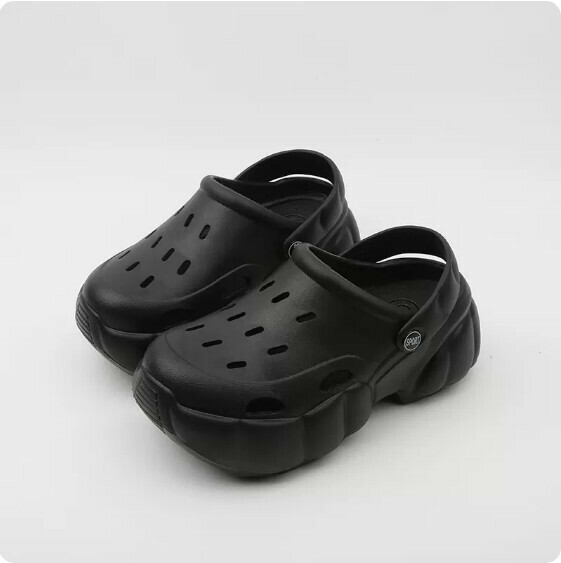 Summer Cloud Thick-soled Baotou Hole Semi-slippers (1916 Black) [36-41 size] [Contact customer service to confirm the shipping size after placing an order]]