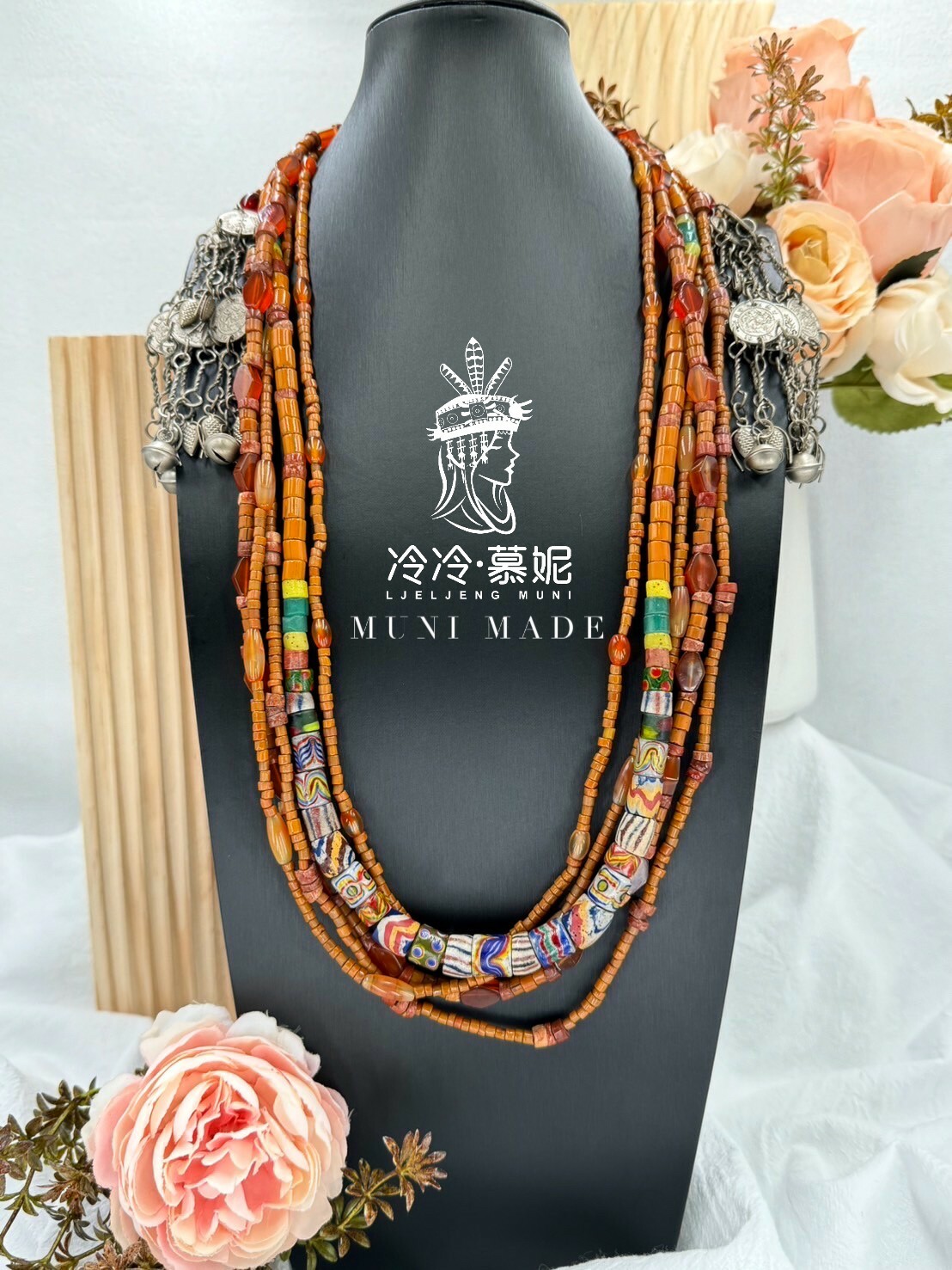 Muni-No.36傳統花珠五條式複串長鍊82cm