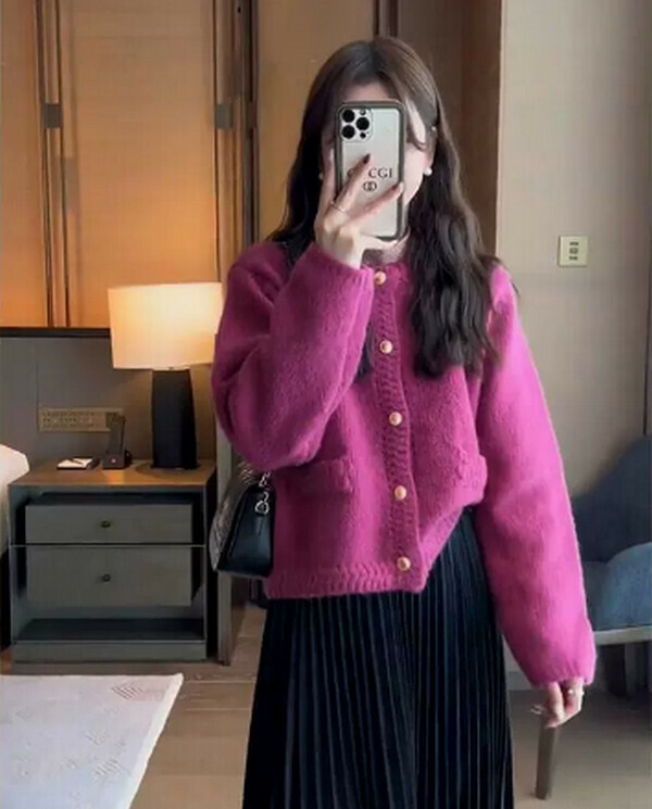 Sweater knitted cardigan jacket #Single piece (pink purple) [M-4XL size] [Contact customer service to confirm size after placing an order]]