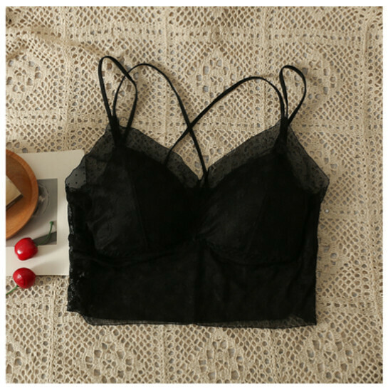Camisole, Inner Strap Chest Pad, Crop Top (Black) (One Size) 】