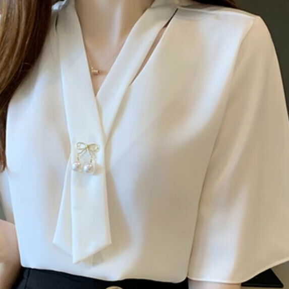 French chiffon short-sleeved shirt women's summer (white [size S_L] (contact customer service to confirm the shipping size after placing an order)】