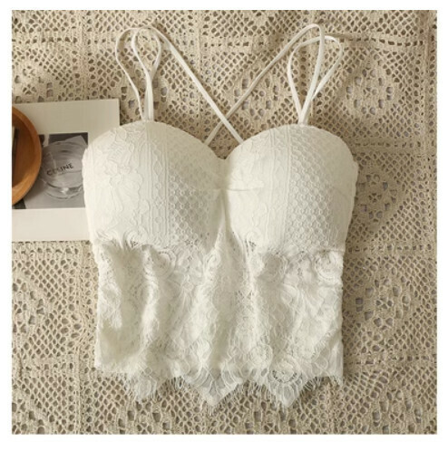Lace camisoles with chest pads (white) (one size)】