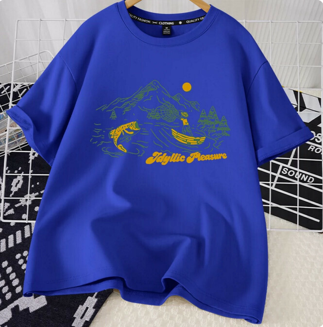 Casual loose short-sleeved T-shirt (royal blue bay S-2XL) (contact customer service to confirm the shipping size after placing an order)】