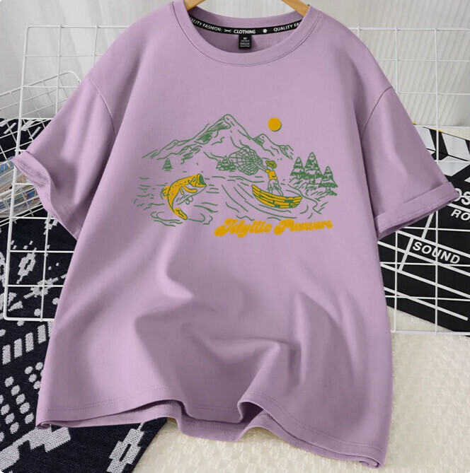 Casual loose short-sleeved T-shirt (taro purple bay S-2XL size) (contact customer service to confirm the shipping size after placing an order)】