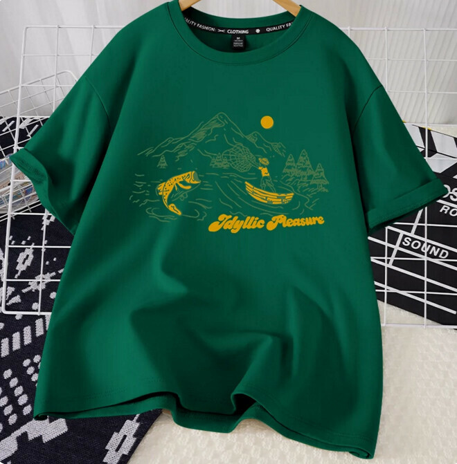 Casual Loose Short Sleeve T-Shirt (Dark Green Bay S-2XL) (Contact customer service to confirm the shipping size after placing an order)】
