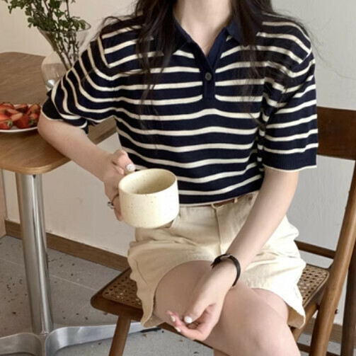 POLO NECK KNIT (BLACK STRIPED ONE-SIZE-FITS-ALL)