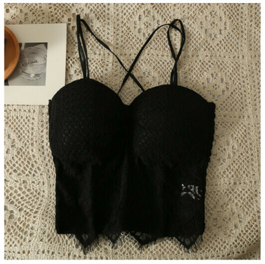 Lace camisoles with chest pads (black) (one size)】