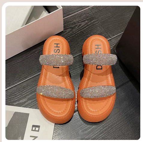 Thick-soled flatform rhinestone flip-flops (orange upgraded version/35-40 yards) (contact customer service to confirm the shipping size after placing an order)】