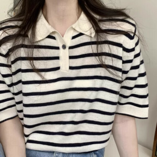 POLO NECK KNIT (APRICOT STRIPE ONE-SIZE-FITS-ALL)