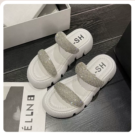 Thick-soled flatform rhinestone flip-flops (white upgraded version/35-40 yards) (contact customer service to confirm the shipping size after placing an order)】